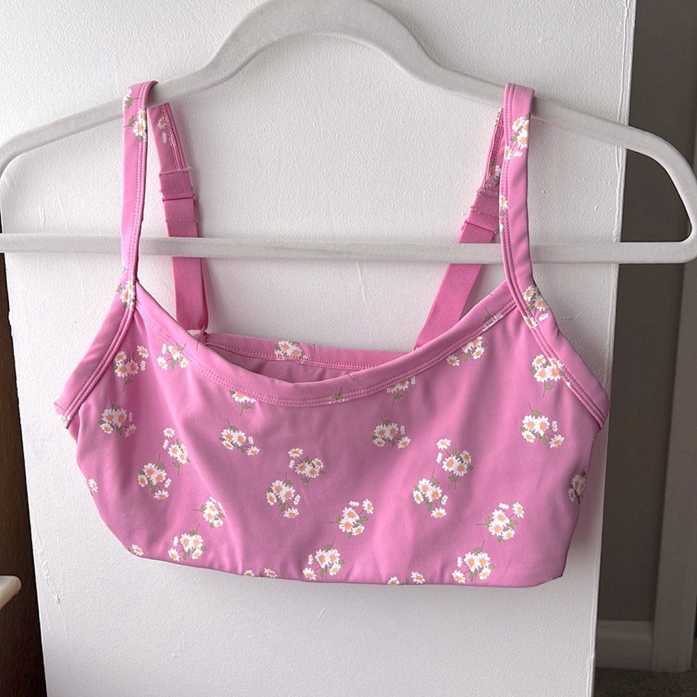 Pink floral sports bra